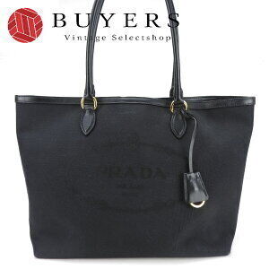 Prada Leather Tote Bag Canvas Jacquard Logo Black Shoulder Nero